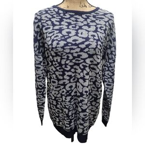{Nina Leonard} Navy and Silver Animal Print Sweater